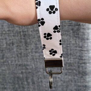 Crafty & Posh Black and White Dog Paw Print Handmade Key Wristlet